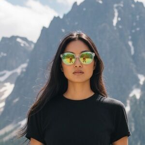 AQS Clear Framed Sunglasses Green Mirror Lenses